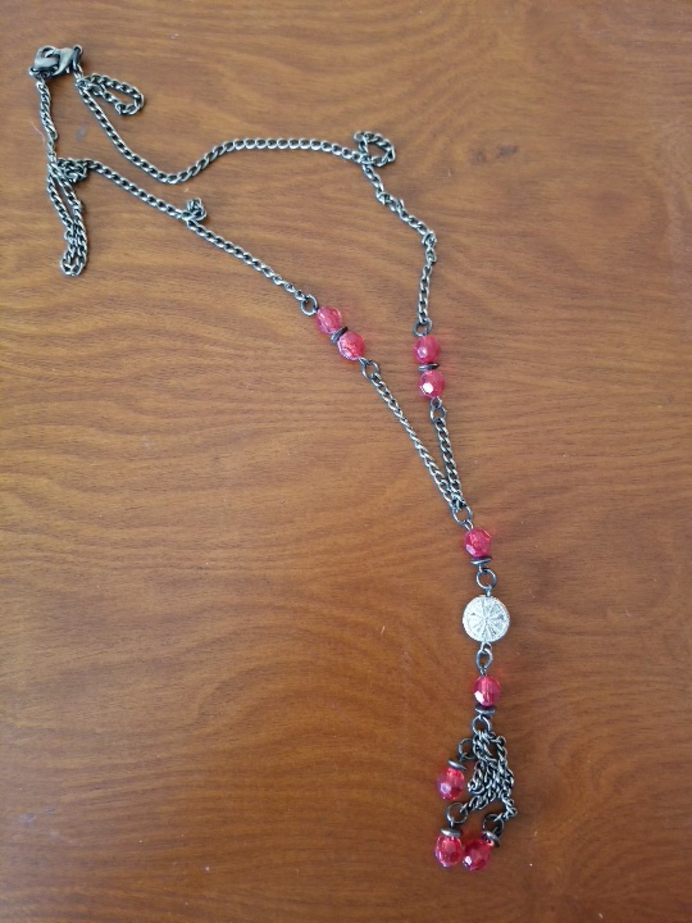 Silver-Tone Necklace with Red Beads